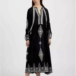 ZARA Black Embroidered Midi Dress M